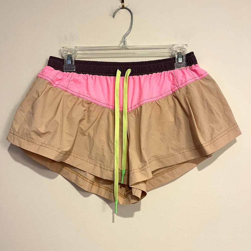 FP Movement Free People Athletic Shorts Tan Pink Lined Colorblock Womens Small